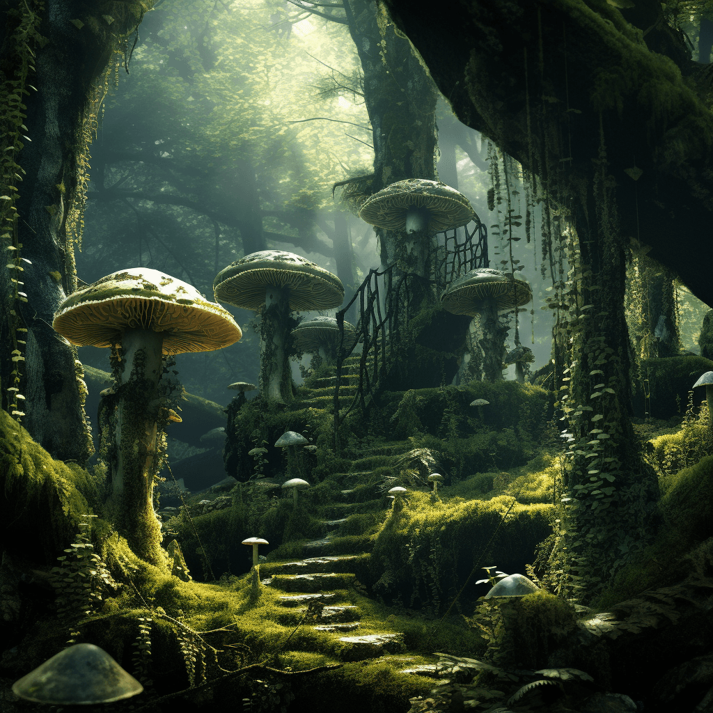AI generated: azure moss in the forest, in the style of matthias grünewald, organic form, kazimierz dąbrowski, sve...