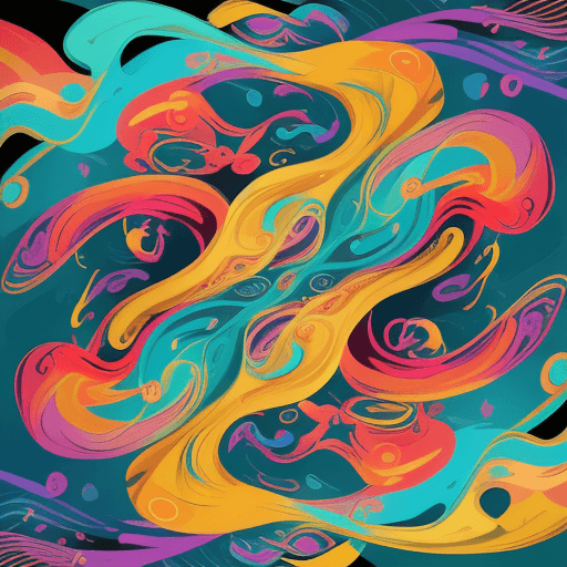 AI generated: The image features a vibrant, fluid illustration style where whimsical, colorful voices manifest as ...
