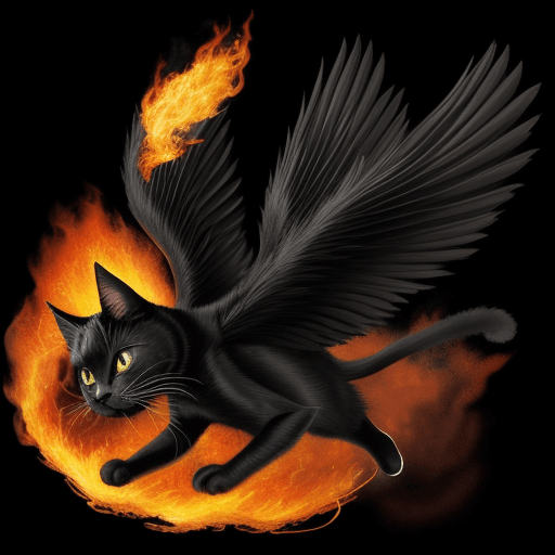 AI generated: black cat on fire with wings