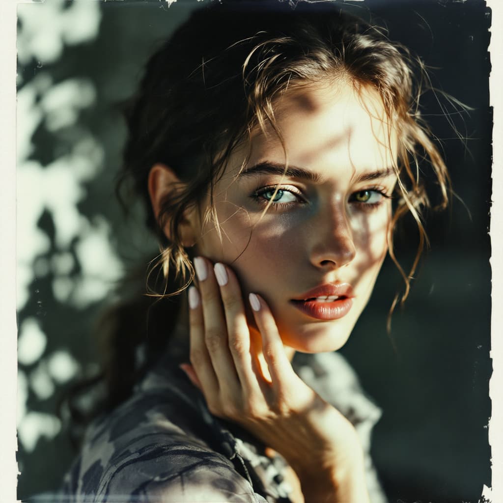 AI generated: A hyper-realistic, lifelike Polaroid proof of a Dutch female model for a Hunkmoeller fashion shoot. ...