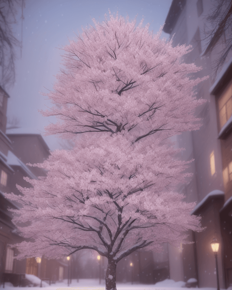 AI generated: extremely detailed sakura tree, detailed, ultra quality, realistic, 8k render, clear picture, snowy,...
