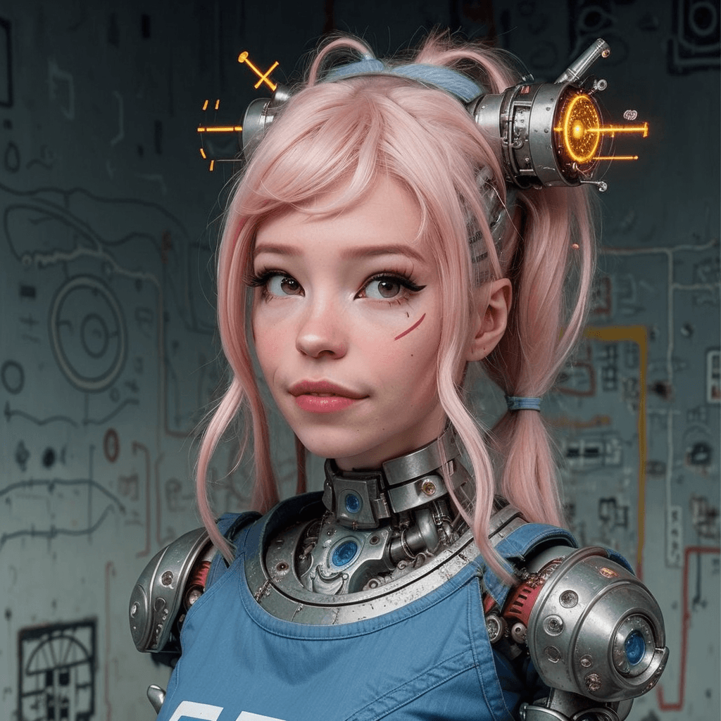 AI generated: by Jean Michel Basquiat,a cyborg girl, <lora:DI_belle_delphine_v1:1>