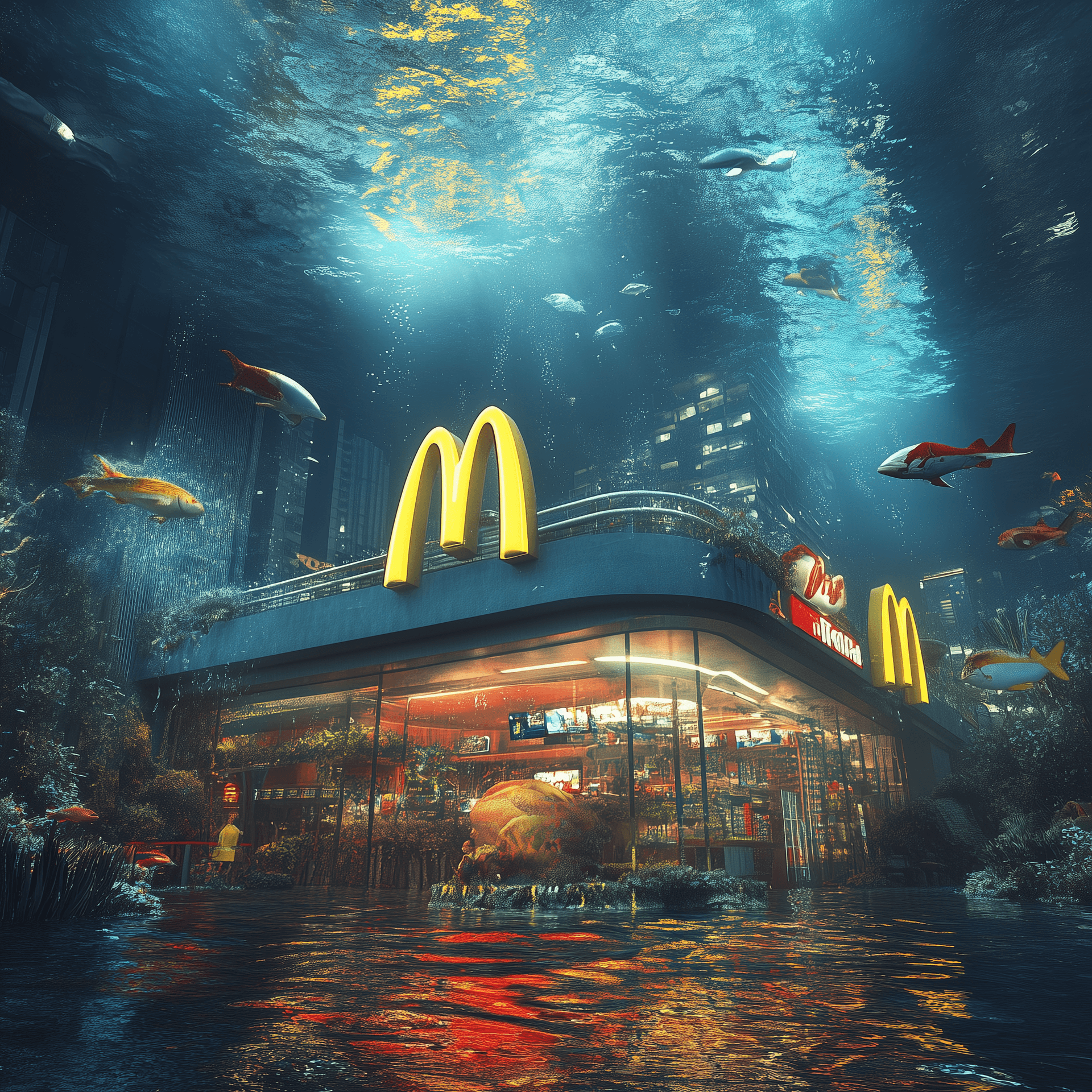 AI generated: McDonalds restaurant under the sea