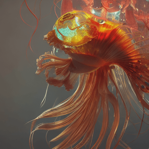AI generated: Goddess close-up portrait ribcagel. jellyfish phoenix head, nautilus, orchid, skull, betta fish, bio...