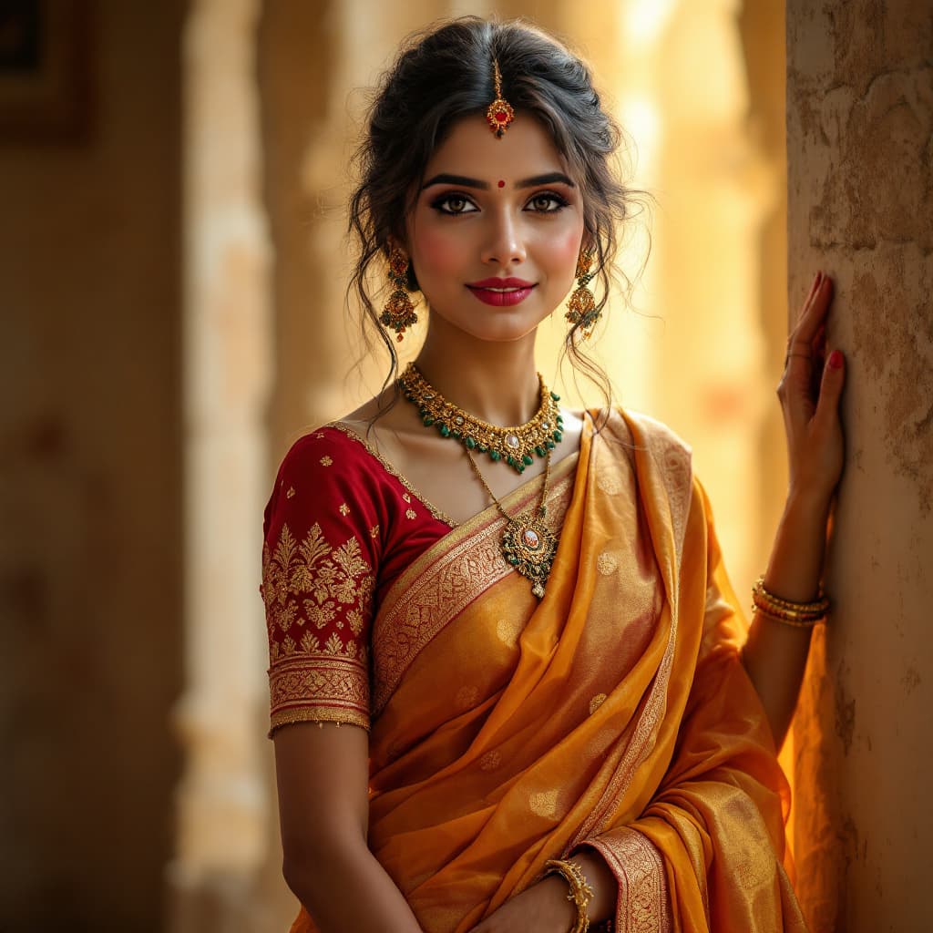 AI generated: hot petite young Indian girl wearing saree