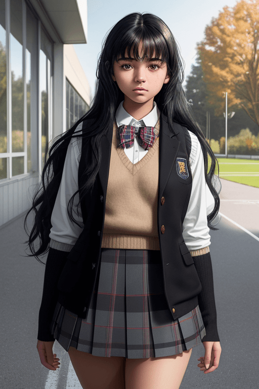AI generated: (masterpiece, best quality), a cute 18 yo girl wearing a school uniform with vest sweater, coat and ...
