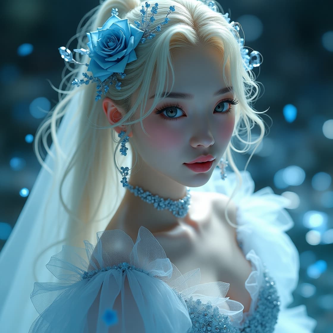 AI generated: masterpiece, best quality, (Anime:1.4), silver enchantress, white rose fairy, royal, ancient beauty,...