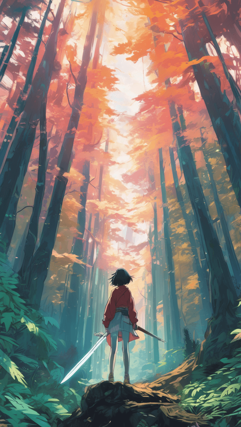 AI generated: a magical sword levitating in a forest, an anime drawing, trending on Artstation, serial art, martin...