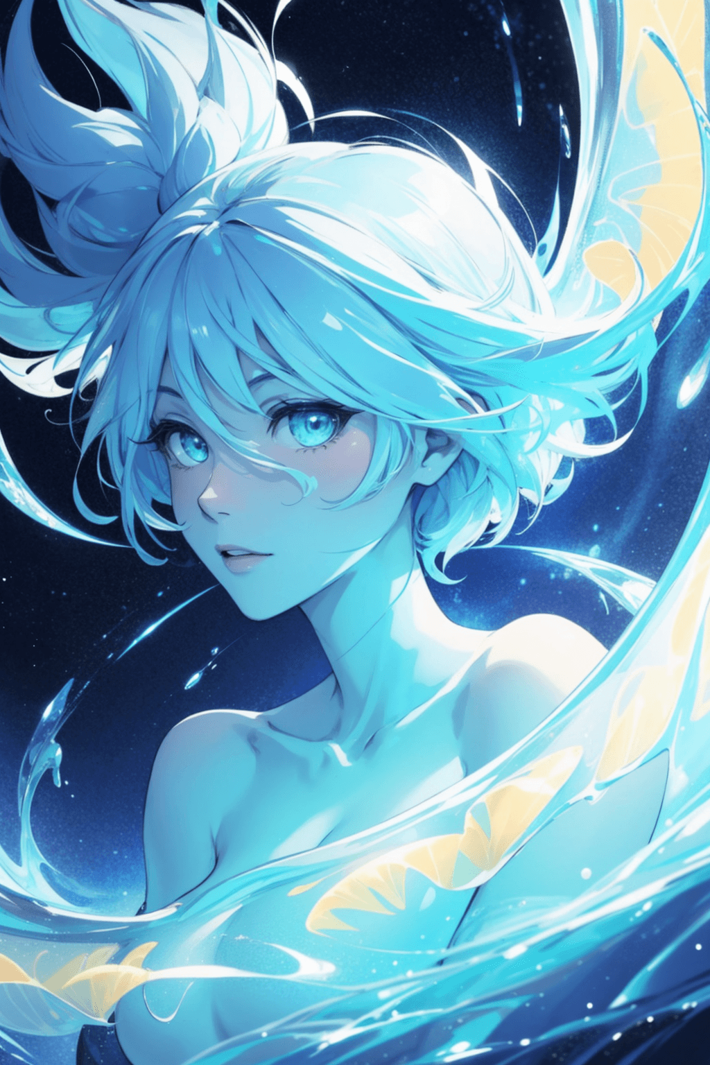 AI generated: (an anthropomorphic being made of swirling light), (translucent body), medium portrait