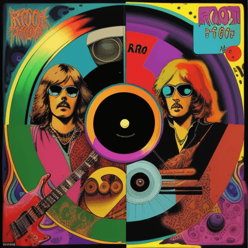 AI generated: 1970's rock band, album cover art, psychedelic, bold colors, vintage --ar 100:100