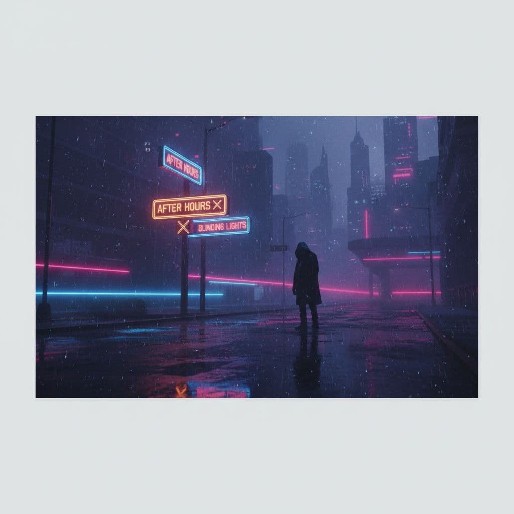 AI generated: A cinematic, melancholic cityscape at night, neon lights reflecting in the rain, a lone figure stand...