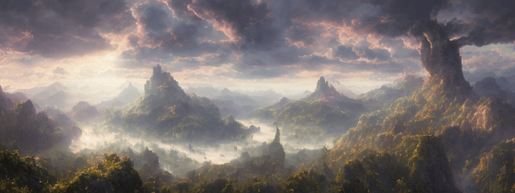 AI generated: areal view, Portrait of a fantasy portal to the future, dramatic light, faded sunrise, cinematic lig...