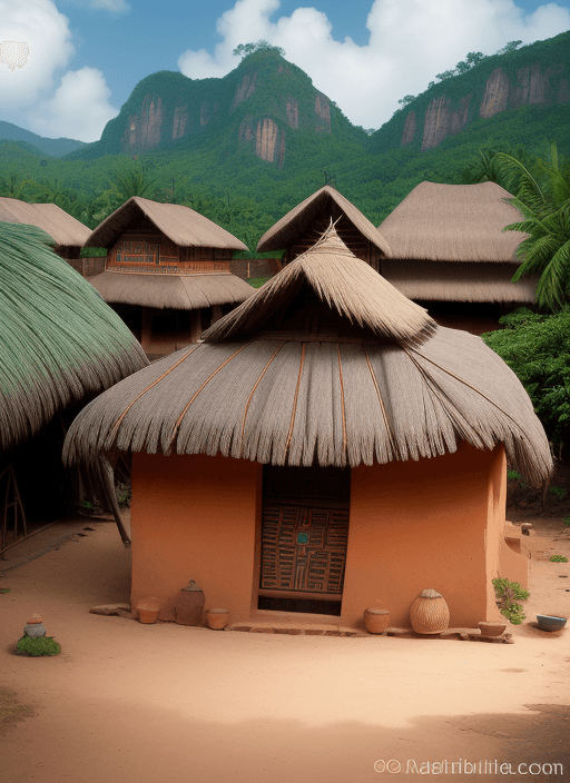 AI generated: Indian, brazi, village hut, indian village houses, trible art