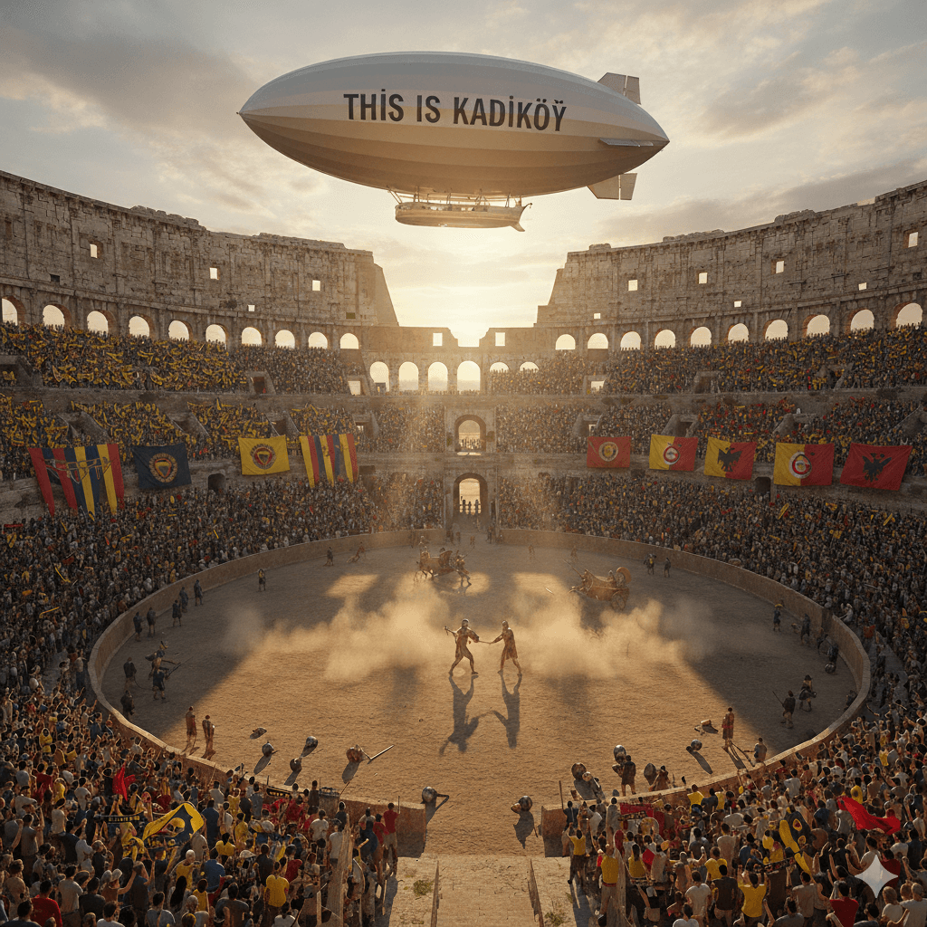AI generated: A cinematic 3D image of the Colosseum in Rome during the gladiator games, dust rising from the arena...
