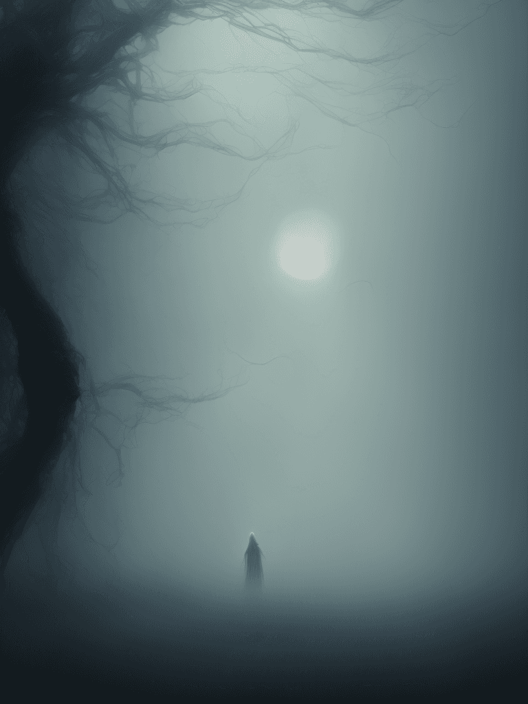 AI generated: Ghost in mist, Realistic, Hauntingly beautiful, feerie lighting, wispy tendrils, etherial, Highly de...