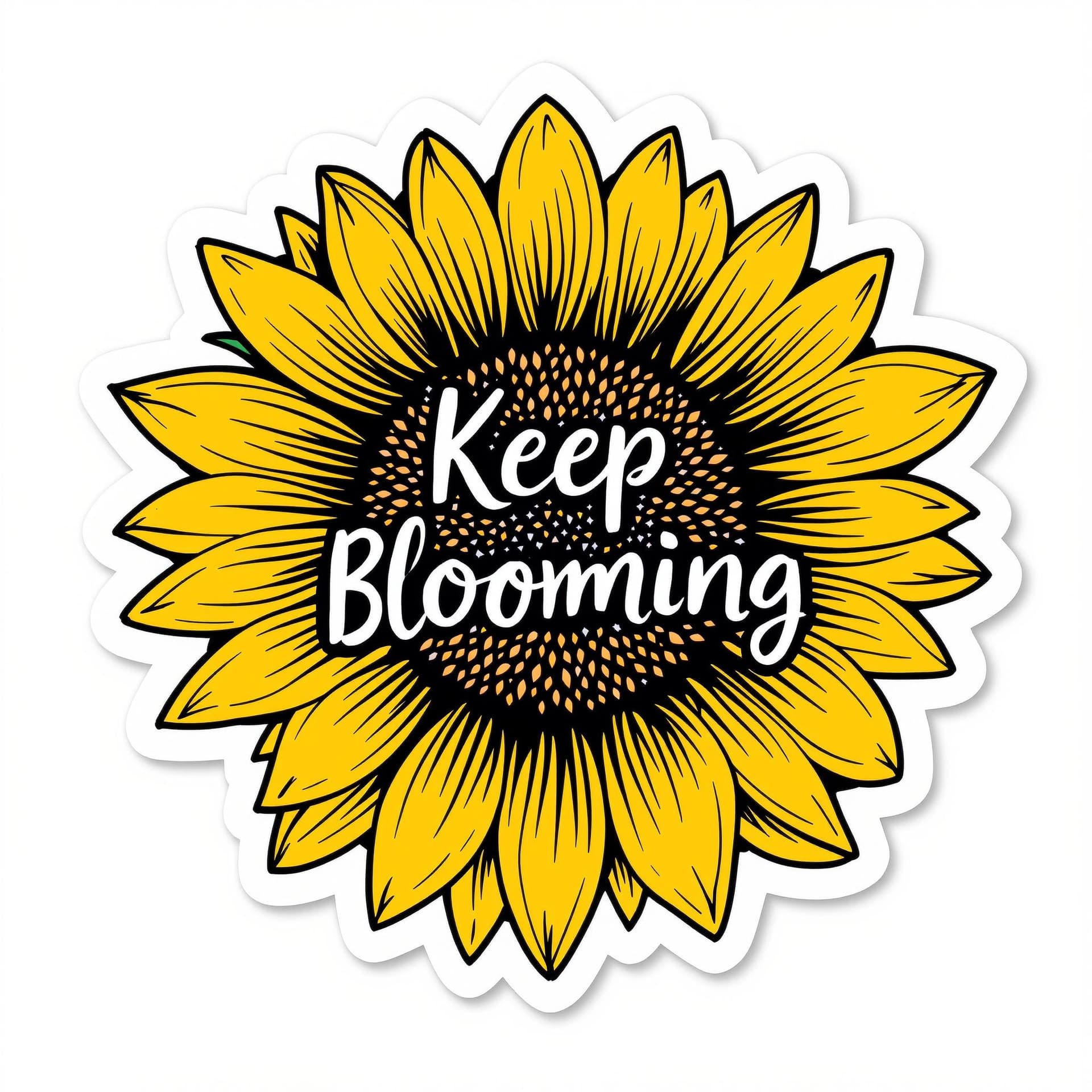 AI generated: "A die-cut sunflower sticker design with a clean edge, showcasing the vibrant illustration and the u...