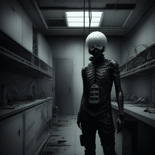 AI generated: hyper realistic of boy, in a morbid detailed apocalyptic futuristic white laboratory in the style of...