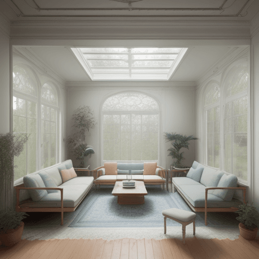 AI generated: High resolution photography interior design, dreamy sunken living room conversation pit, wooden floo...