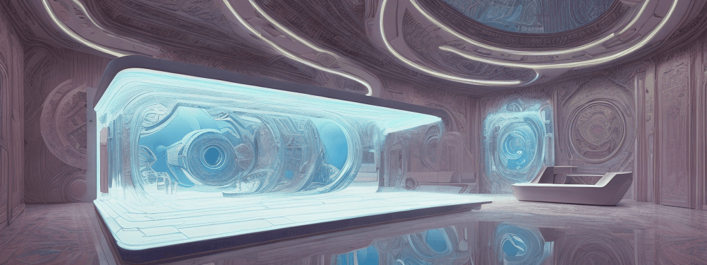 AI generated: a 3d detailed painting inspired by moebius of a 4d mirror cabinet. inspired by technology. science f...