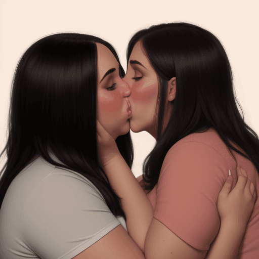 AI generated: A tall, fat girl kissing her girlfriend
