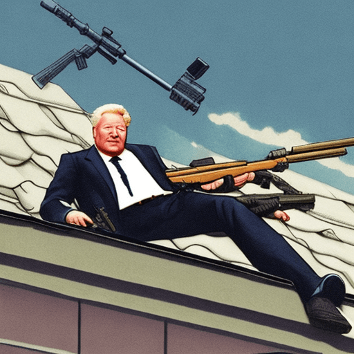AI generated: Boris Yeltsin lying on the rooftop with a sniper rifle