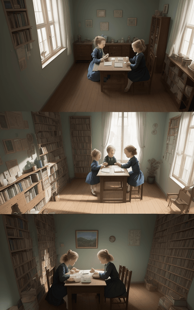 AI generated: Craft a poignant scene between young Marie Curie and her young sister, Bronislawa. Set it in their s...