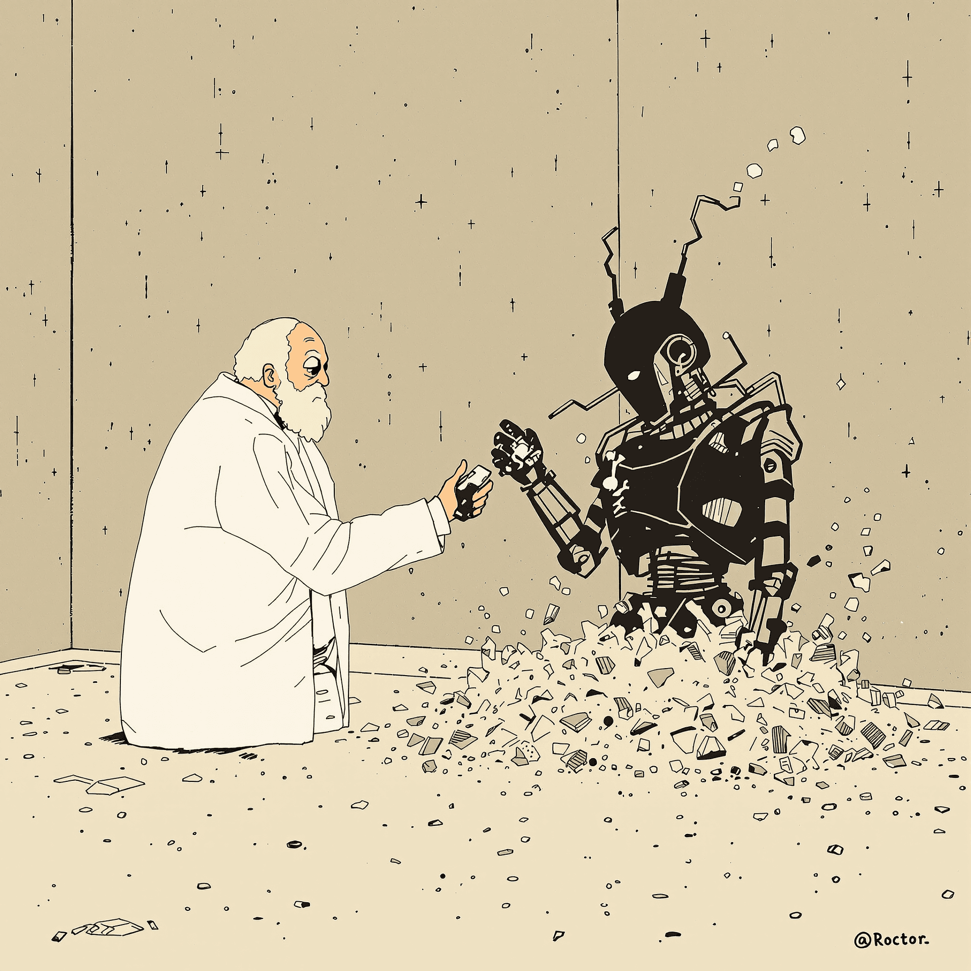 AI generated: Minimalist sci-fi scene depicting a bleak future. Everything is lost. Memories and our souls are gra...