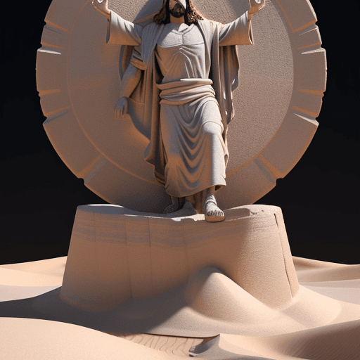 AI generated: round gypsum 3d high relief of  jesus christ in desert on black background, smooth light transition,...