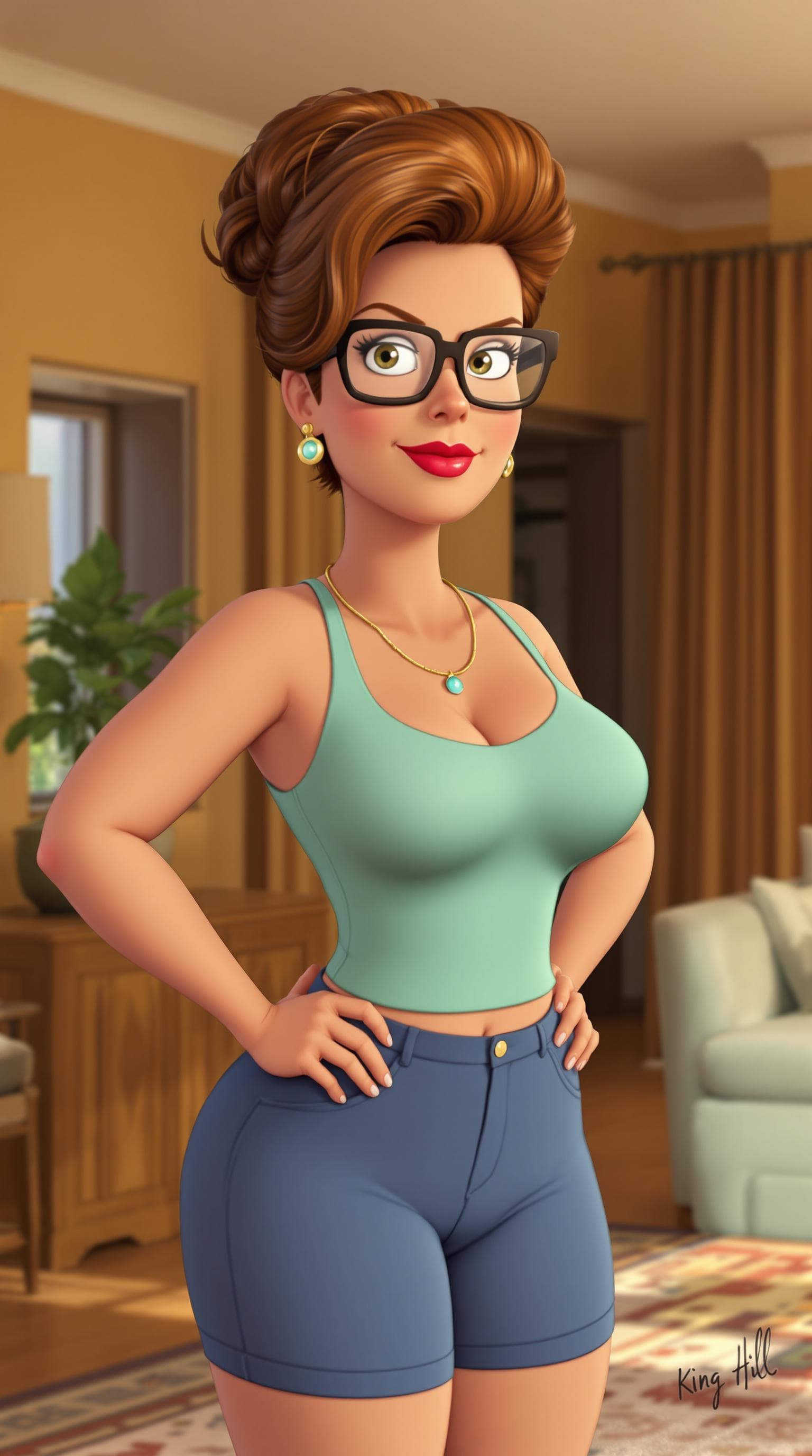 AI generated: A realistic interpretation of Peggy Hill from King of the Hill; a confident woman with brown hair st...