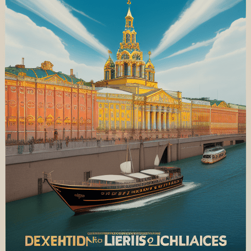 AI generated: advertising poster for excursions through digital channels of St. Petersburg, installation of diode ...