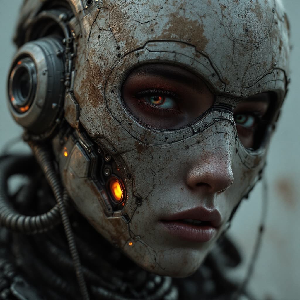 AI generated: Hyperdetailed photo, Mid Shot Photo, murderbot by matha wells, android, (human:robot:0.2) , opaque m...