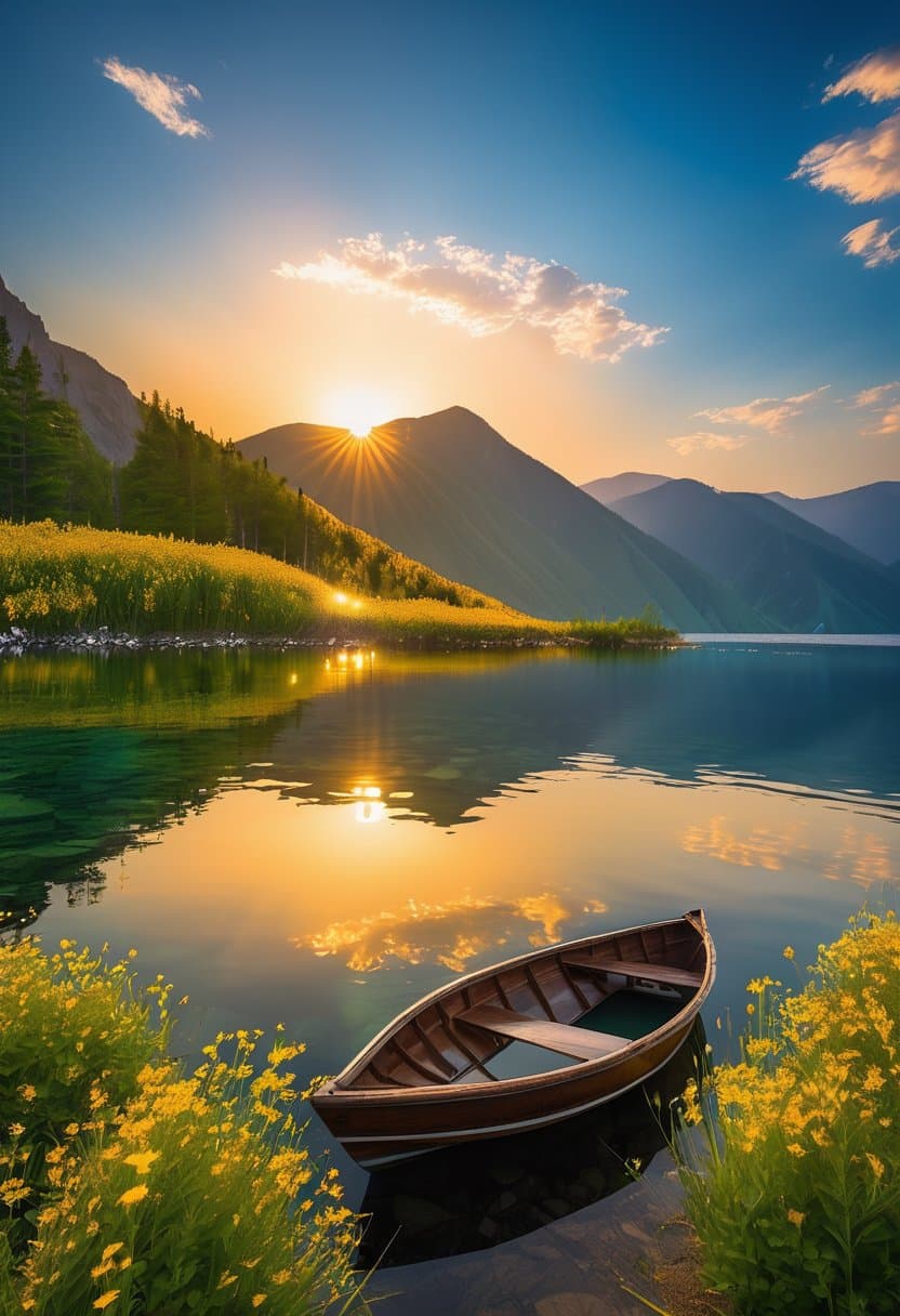 AI generated: A serene, picturesque landscape reveals a (baikal lake:1.3), The crystal-clear waters reflect the ma...