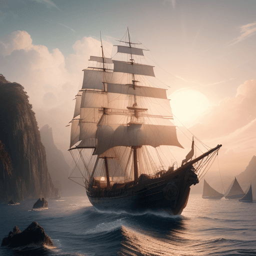 AI generated: Photo of a ultra realistic sailing ship, dramatic light, pale sunrise, cinematic lighting, battered,...