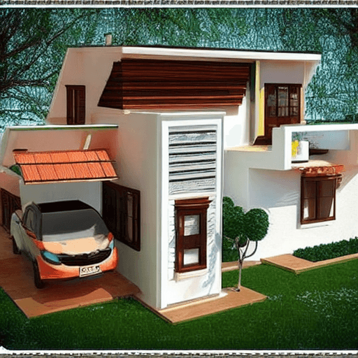 AI generated: orman içinde kartondan yapılmış maket ev,bir kadın evi gösterirken DIY HOBBY HOUSE diye sunsun.