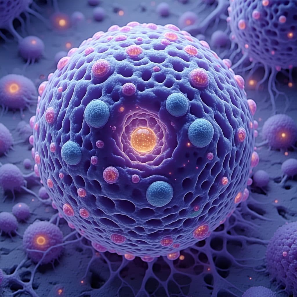 AI generated: Create a highly detailed, photorealistic 1024x1024 image of the inner environment of a eukaryotic an...