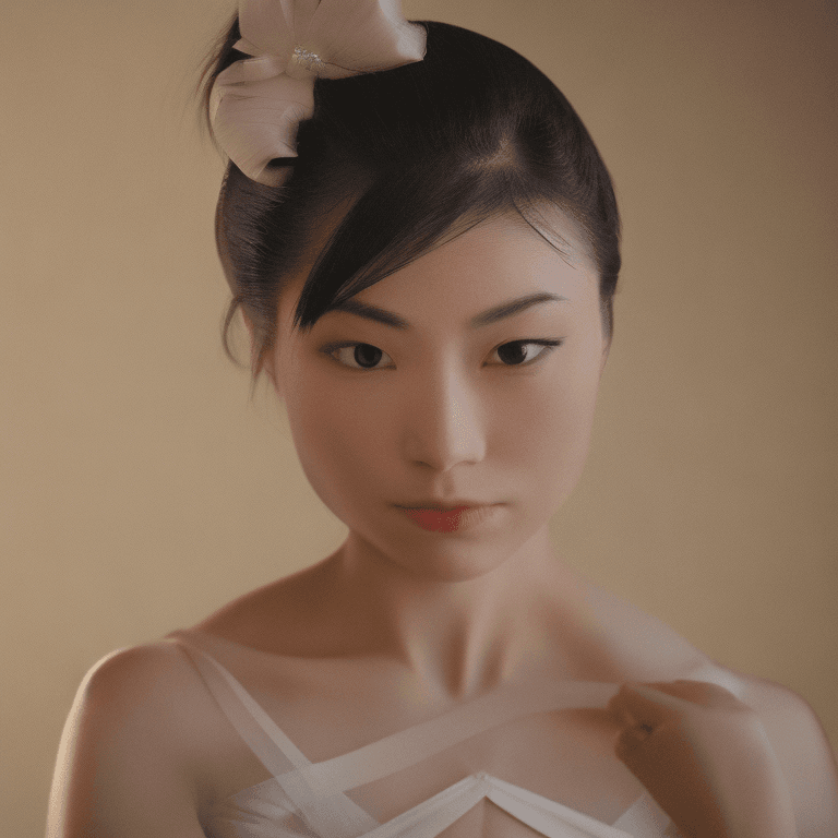 AI generated: close-up portrait photograph of yabuki nako as a stunning ballerina in a graceful pose, (soft and wa...