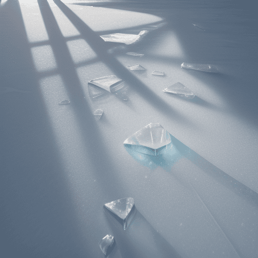 AI generated: A photo of ice crashed, realistic, light through the ice, palm prints