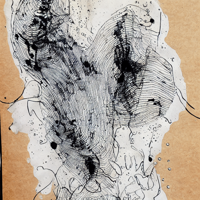 AI generated: Ink illustration,  paranoid, annotated, messy, disorganized, with Anatomical non -finished drawing, ...