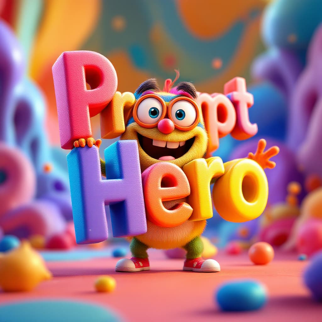 AI generated: A stunningly detailed 3D render of a whimsical scene where the words "PromptHero" are personified as...