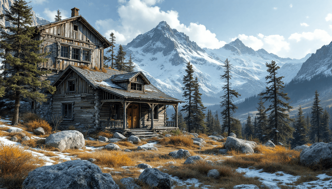 AI generated: Hyper realistic exterior photo of a place old and forgotten in the rocky mountains