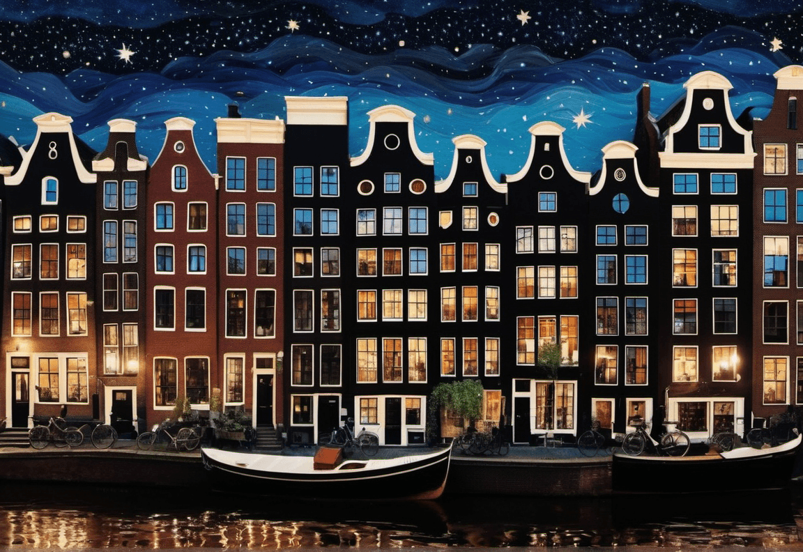 AI generated: Mixed media paper collage of old Amsterdam, starry night, mysterious, mystical, sharp focus, extreme...