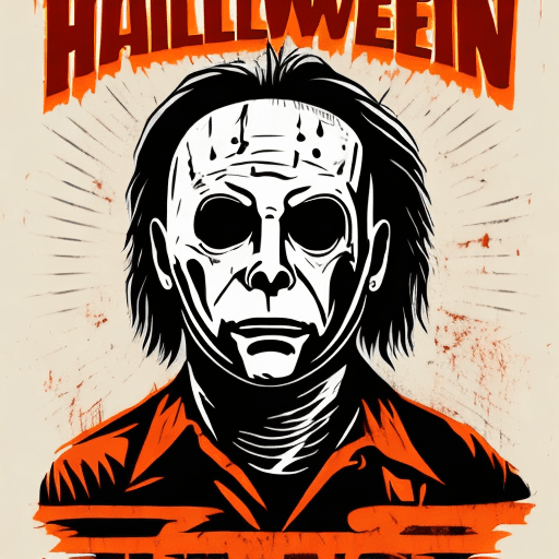 AI generated: t shirt design graphic of michael myers in the movie halloween. vector, digital screenprint by sailo...