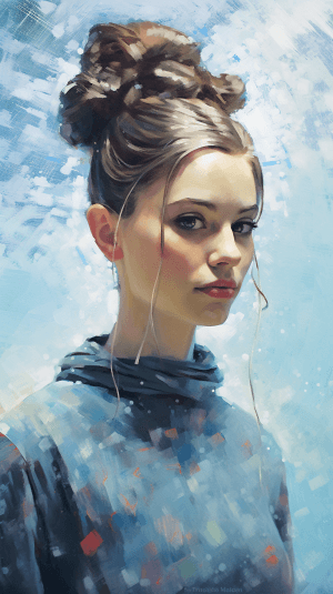 AI generated: A writer with a messy bun, in the style of Impressionism, radiating a soft pastel light, realistic h...
