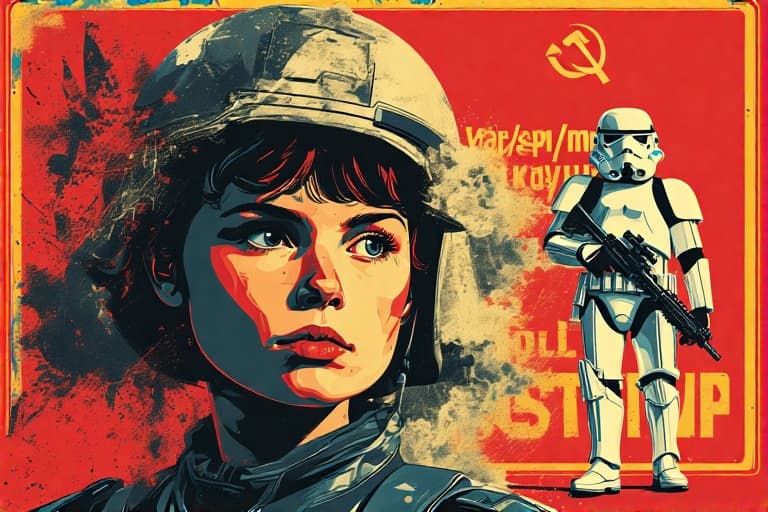 AI generated: A girl featured in a Soviet Union propaganda recruitment poster| Bold colors and striking design ele...