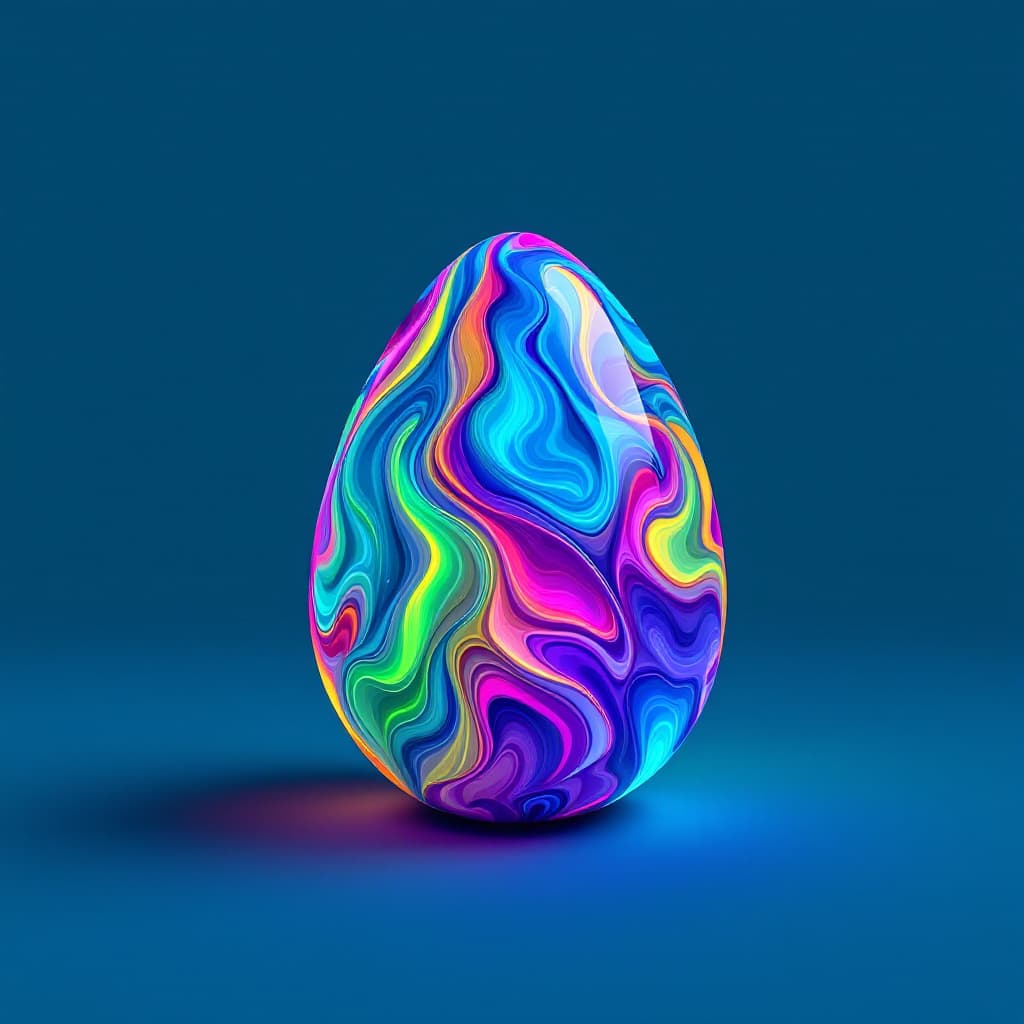 AI generated: egg design, 3D, traditional dyed neon gradient
