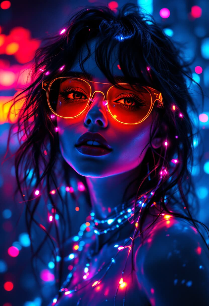 AI generated: a full body bio limerent woman looking at viewer, Futuristic retro vaporwave, neon woman with long m...