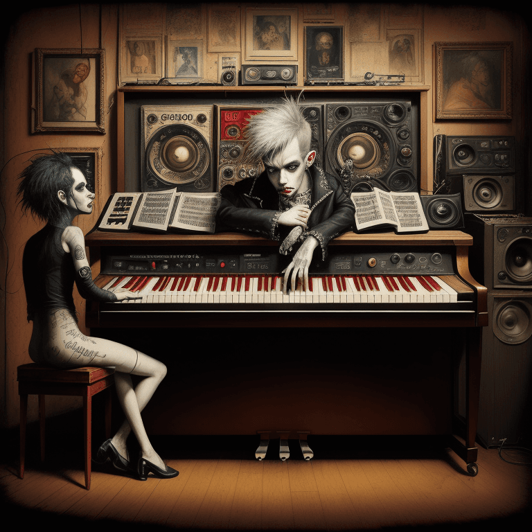 AI generated: music Album cover picture, punk, surreal art, oil picture, radio broadcast, piano, organ, radio stud...