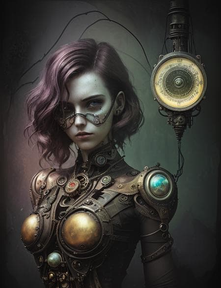 AI generated: DEwoman, Optical Art, steampunk, Tarnished, Transmittance, RE Engine, Moody, Double Exposure Photogr...