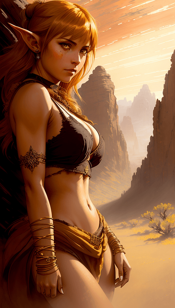 AI generated: ((full body pinup of the most beautiful half-elven Instagram model in the world)), ((action shot)), ...