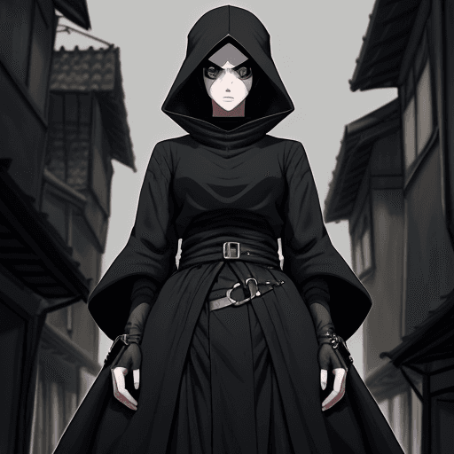 AI generated: bauhaus style clothe, big clothes, cool anime style, character, village center background, medieval ...